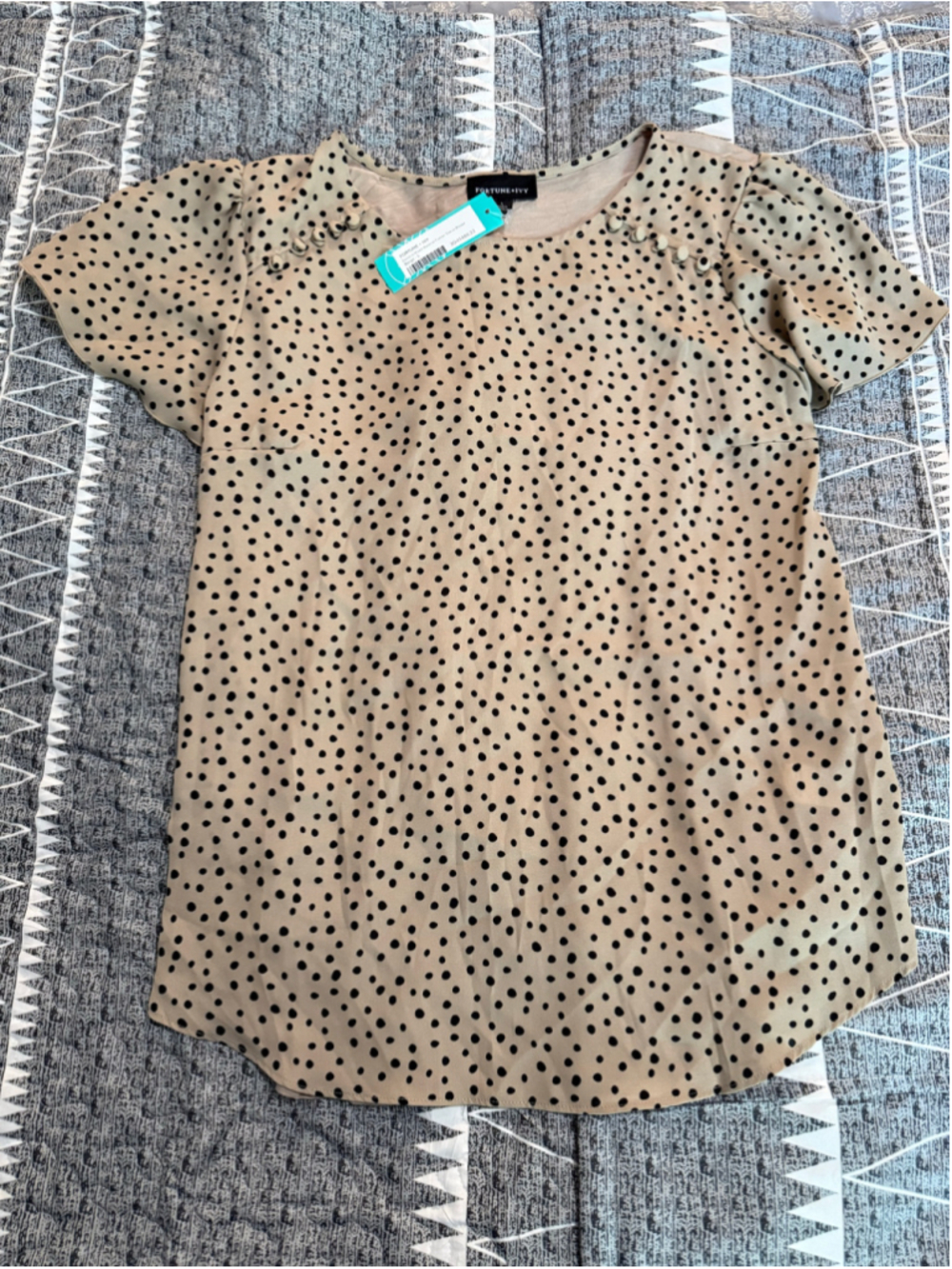 Women's Fortune + Ivy Polka Dot Flutter Sleeve Blouse Size L (Stitch Fix)